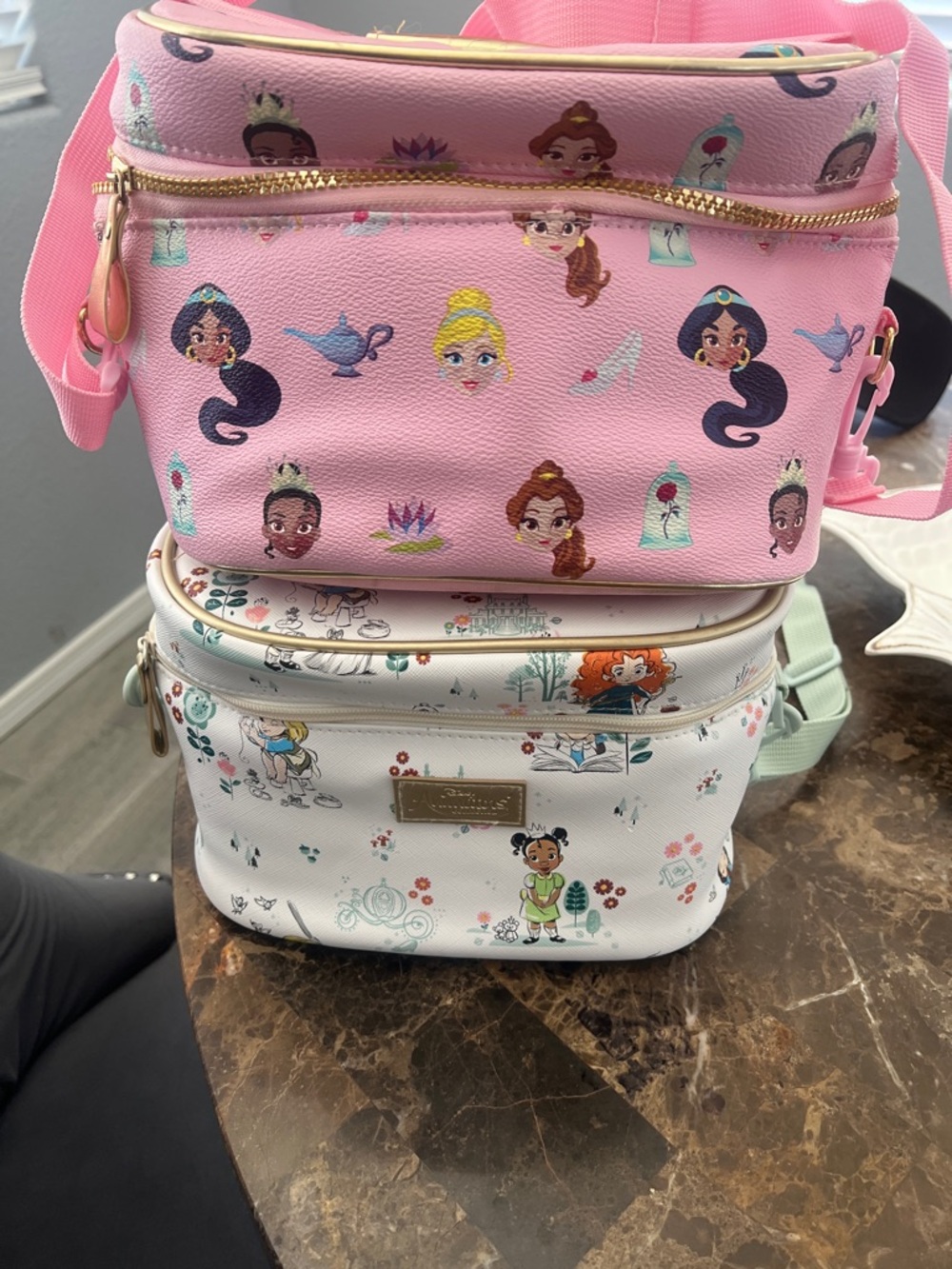 Disney Pink and White Kids Character Lunch Bags with Gold Accents